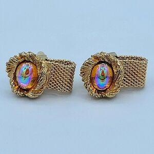 Goldtone Cufflinks Amber Tone Cabachon Aurora Borealis Finish #1182